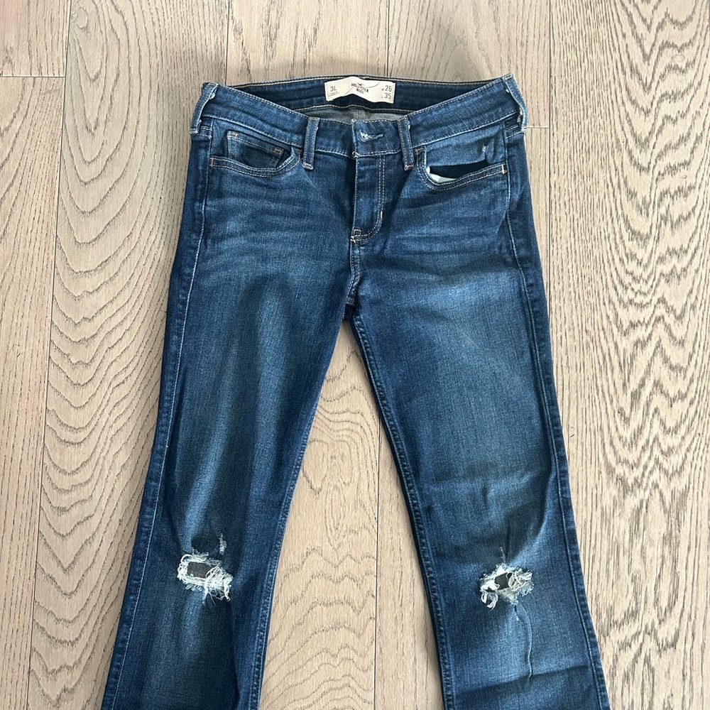 Hollister Dark Blue Distressed Women's Straight Leg Jeans